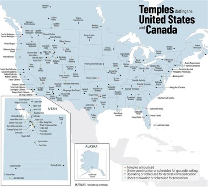 Locations of the Church’s 300 temples across 6 maps in April 2023